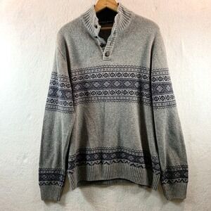 Mens Fair Isle Wood Button Sweater Sz L Nordic‎ Heritage Preppy Made in Italy